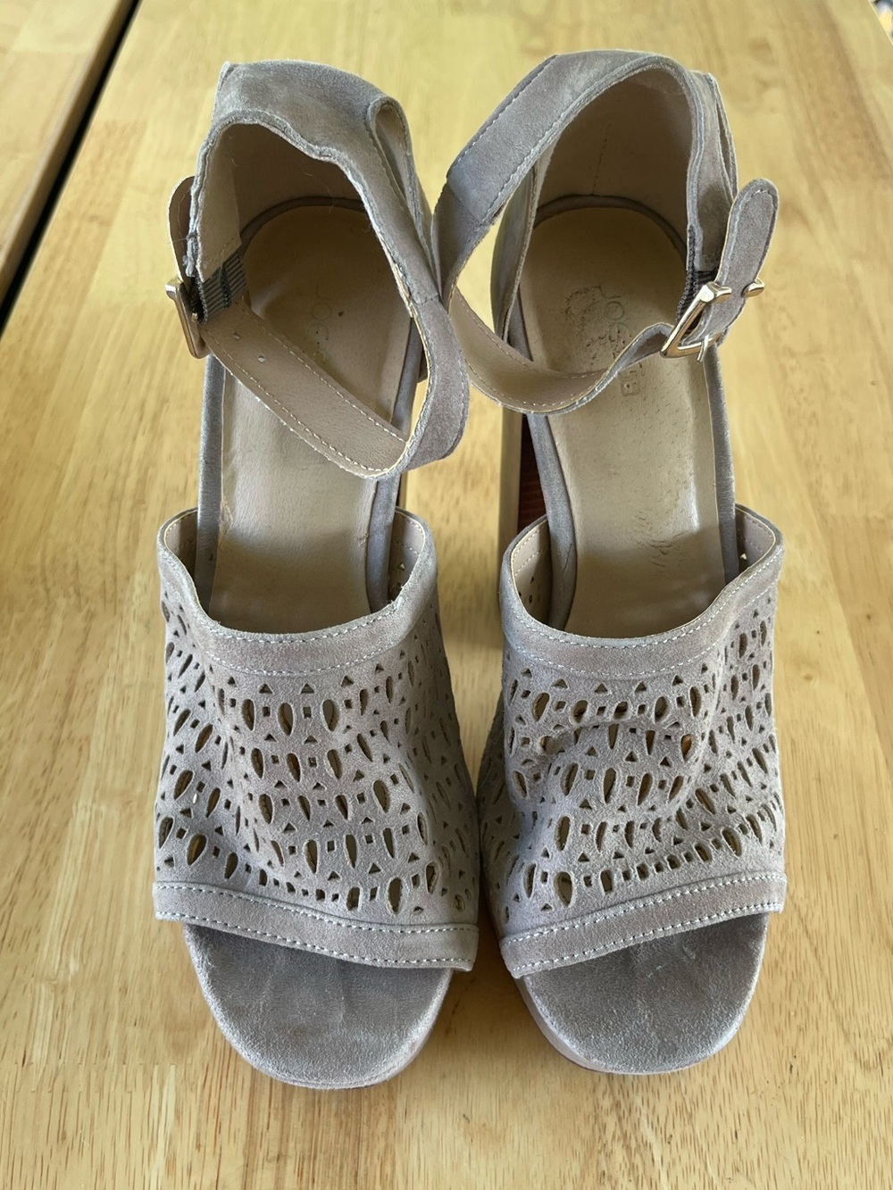 Taupe Suede Laser-Cut Ankle-Strap Heels